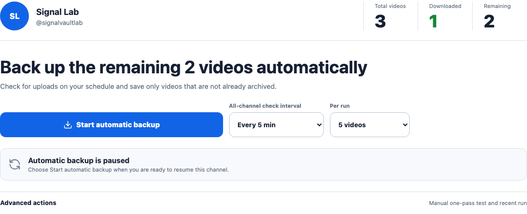 Choose a schedule and start automatic backup