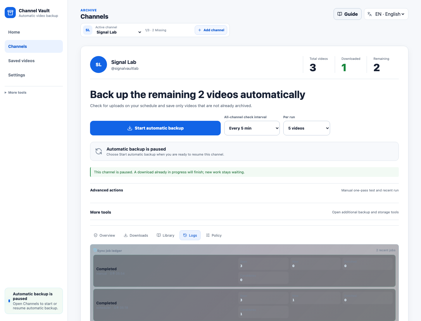 Advanced channel logs